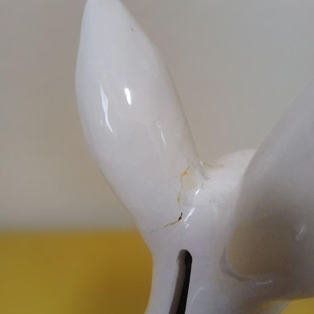 昭和レトロ　陶器製　ウサギ　白　ファー付き　貯金箱　置物　大　②