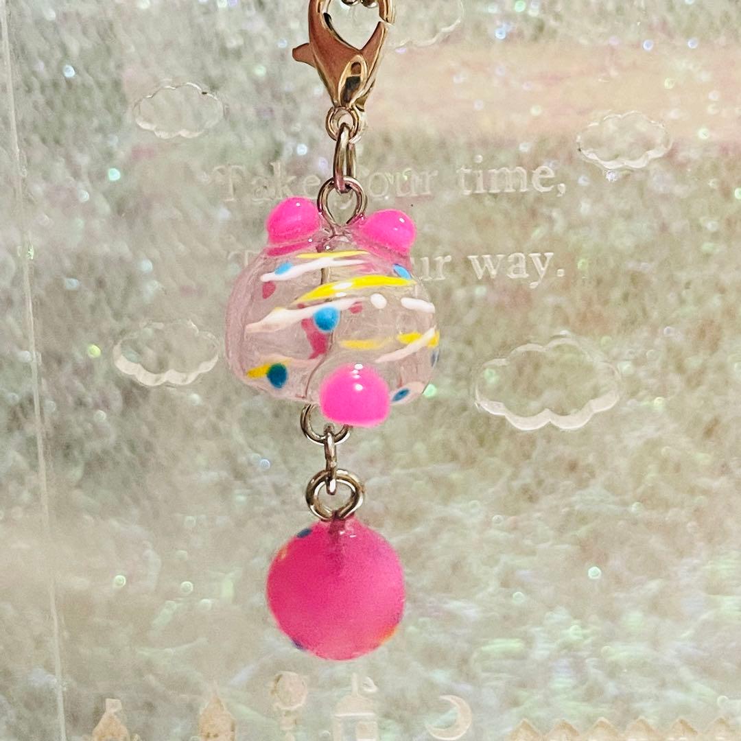まるうさぎ風鈴ぴんくヨーヨー　レジンパーツ　チャーム　ぐで猫　夏　祭　水風船