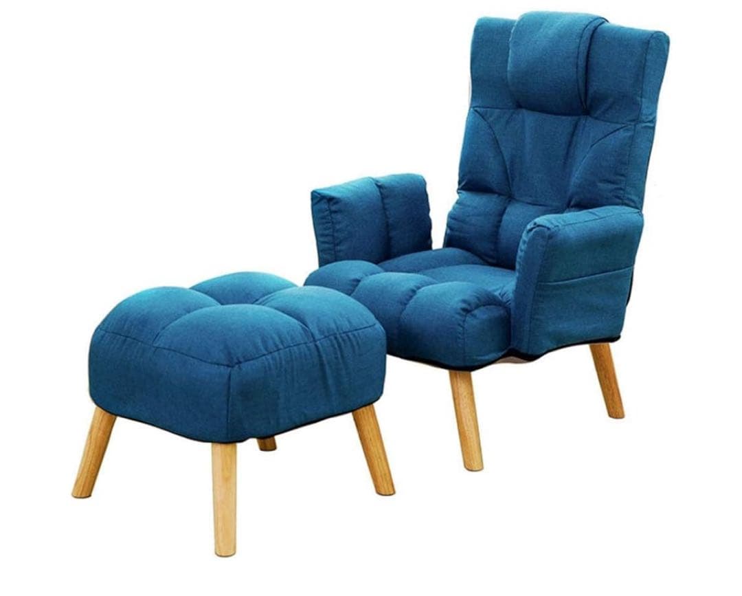 リクライニン口　ソファー　オッドマン付き　ネイビー