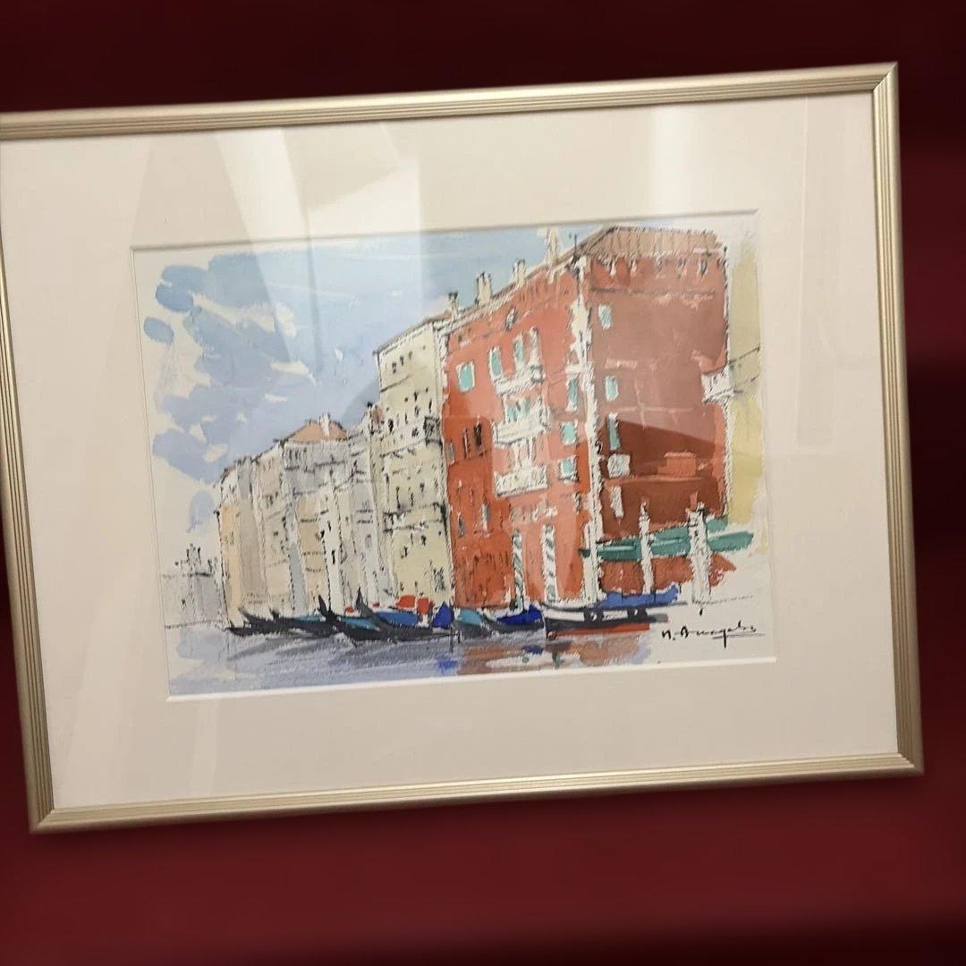 水彩画 風景画 額装済み　ベネチア