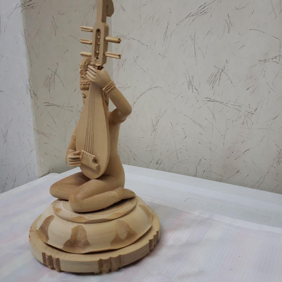 Ｂフライデー蔵出し特価美しい仏像です◆金運ヒバ材 弁財天◆秘部バチ付き２８cm