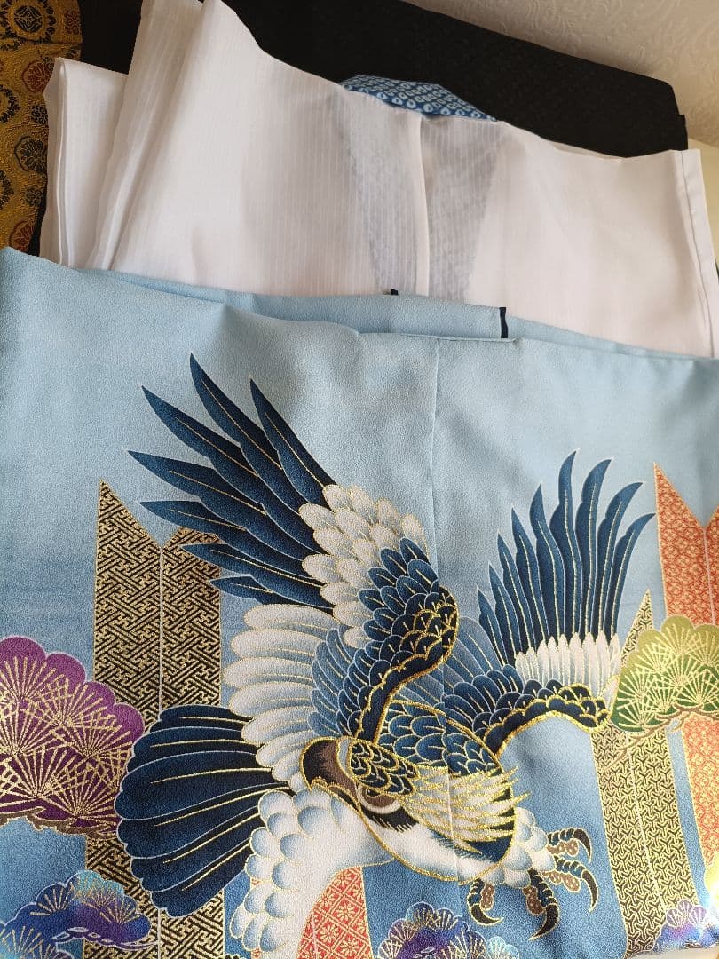 新品☆薄いブルー鷹に刺繍入りの羽織が格好良い☆男の子七五三フルセット