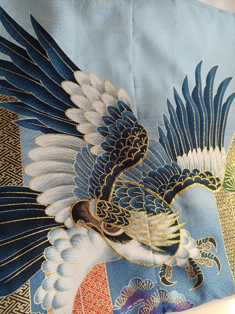 新品☆薄いブルー鷹に刺繍入りの羽織が格好良い☆男の子七五三フルセット