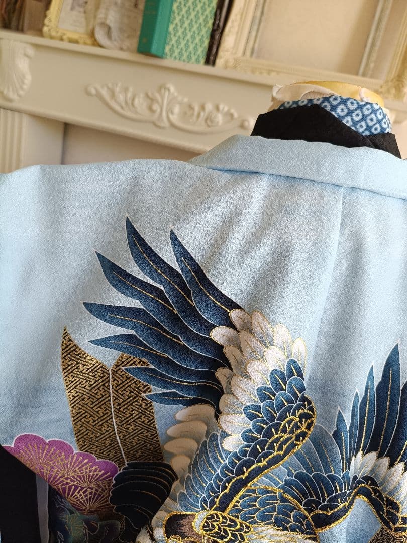 新品☆薄いブルー鷹に刺繍入りの羽織が格好良い☆男の子七五三フルセット