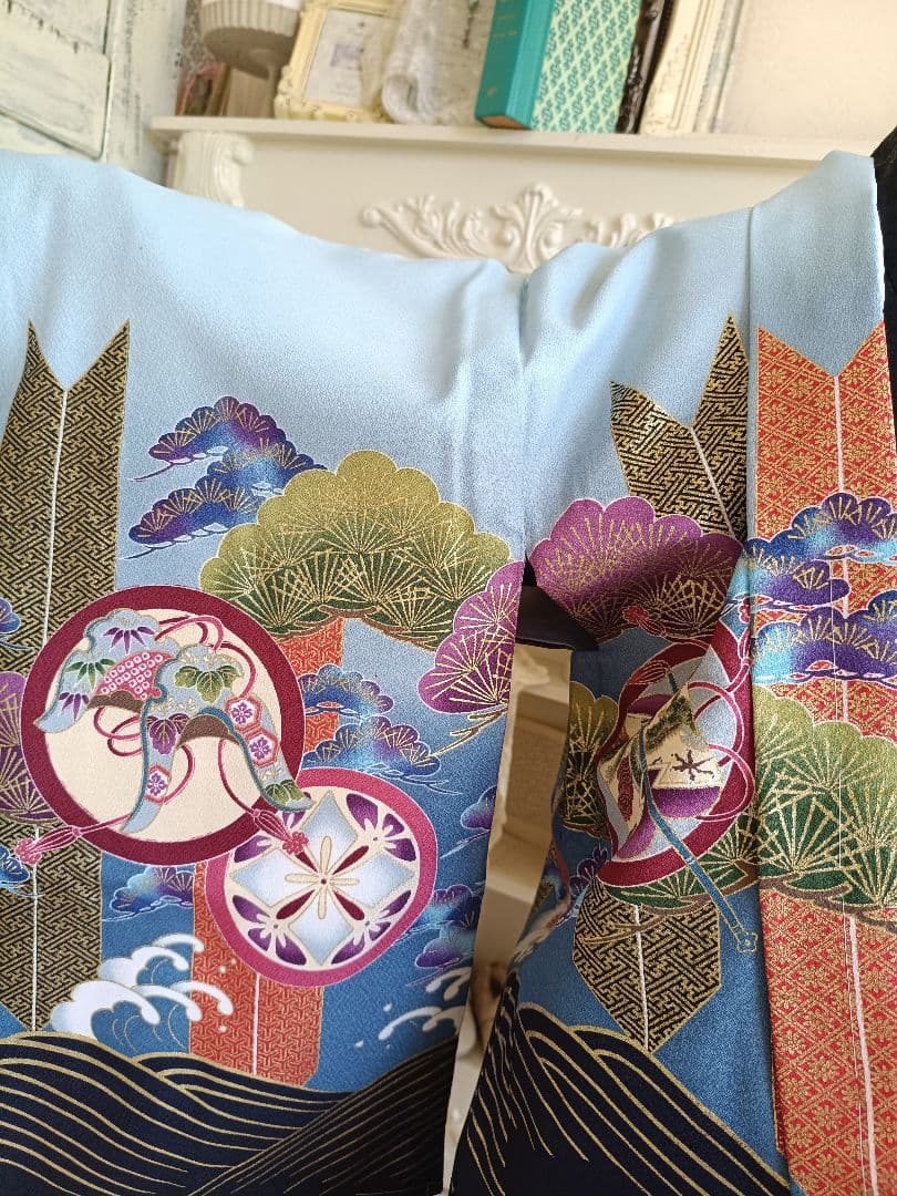 新品☆薄いブルー鷹に刺繍入りの羽織が格好良い☆男の子七五三フルセット