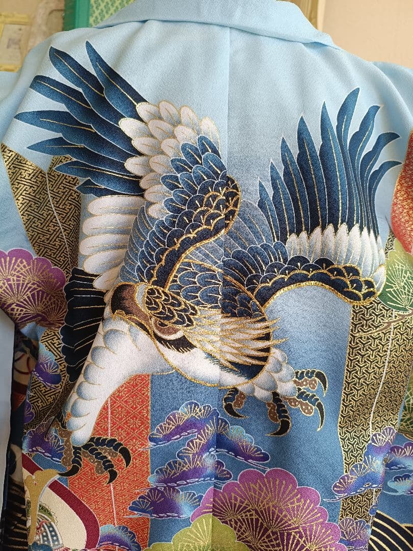 新品☆薄いブルー鷹に刺繍入りの羽織が格好良い☆男の子七五三フルセット