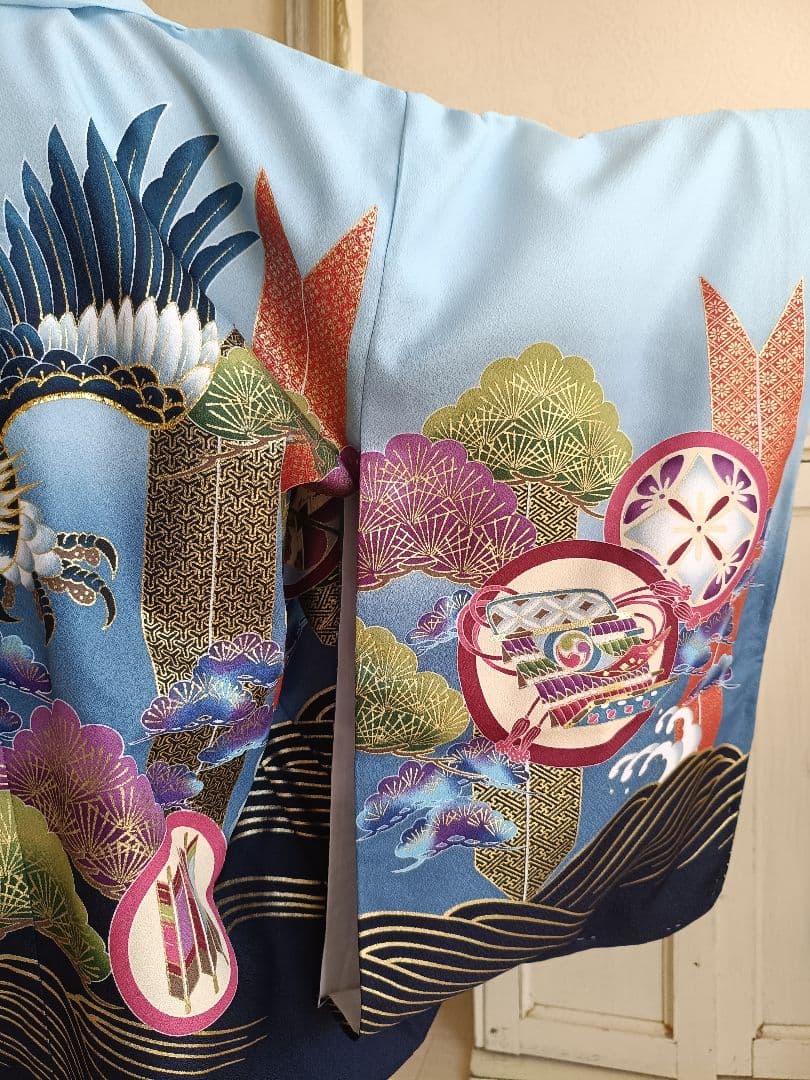 新品☆薄いブルー鷹に刺繍入りの羽織が格好良い☆男の子七五三フルセット