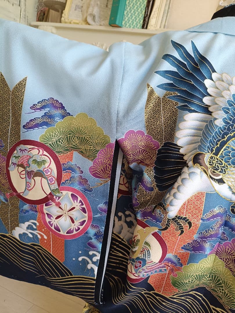 新品☆薄いブルー鷹に刺繍入りの羽織が格好良い☆男の子七五三フルセット