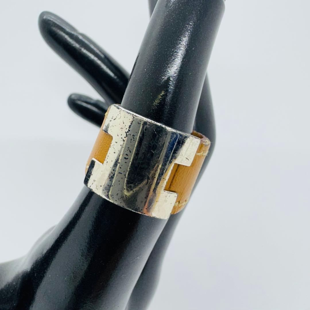 ✨HERMES✨エルメス✨レザー✨シルバー✨ブラウン✨Hロゴ✨ルーリーリング✨