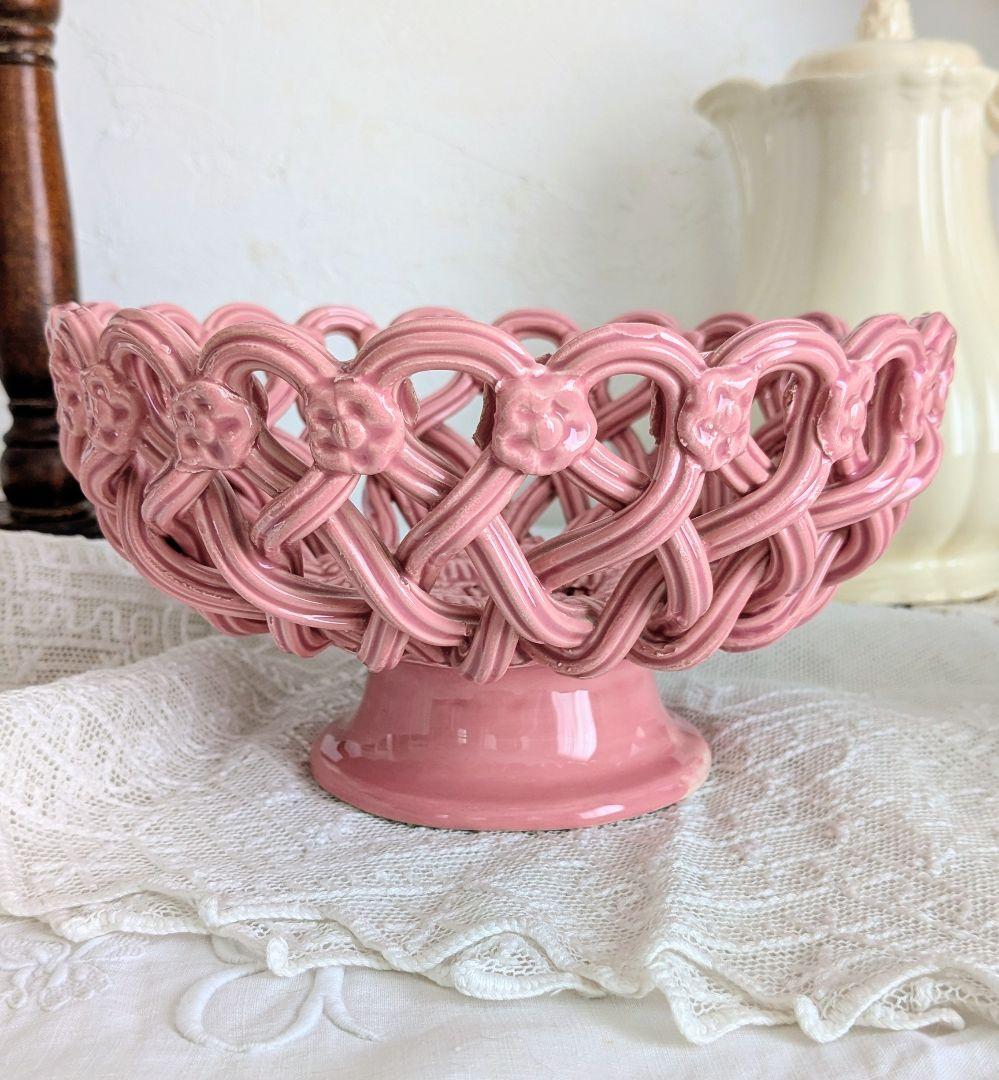 フランス ピジョン窯 パニエ コンポティエ ピンク色