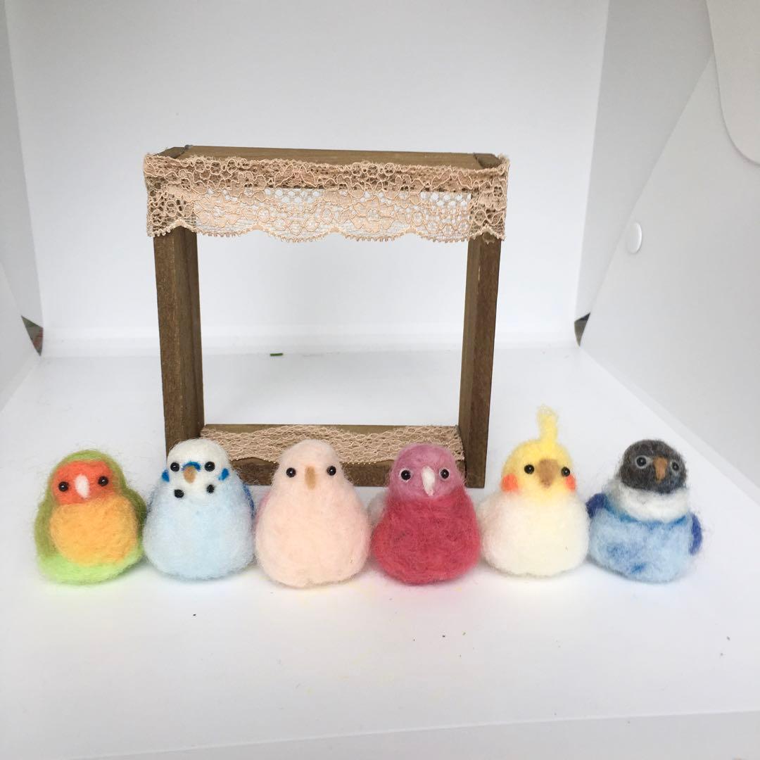 羊毛フェルト☆インコ達の飾り棚☆6羽