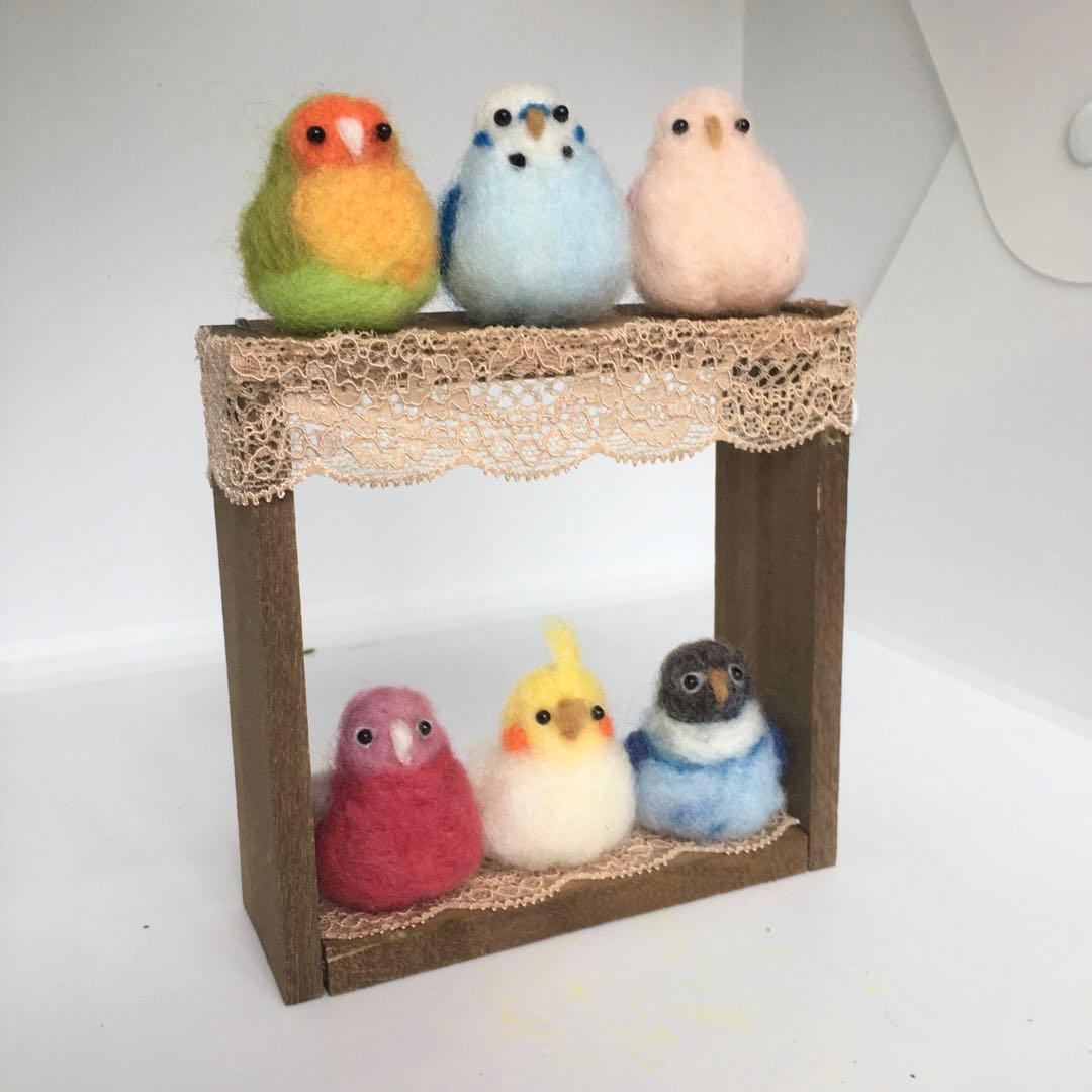 羊毛フェルト☆インコ達の飾り棚☆6羽
