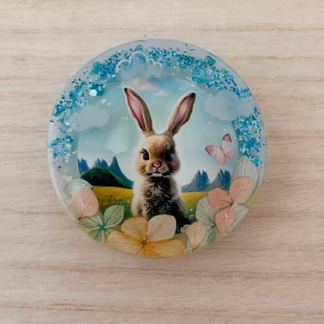 レジン ウサギ ハンドメイド ヘアゴム ブローチ ♡⃛ 大草原のうさちゃん♡⃛