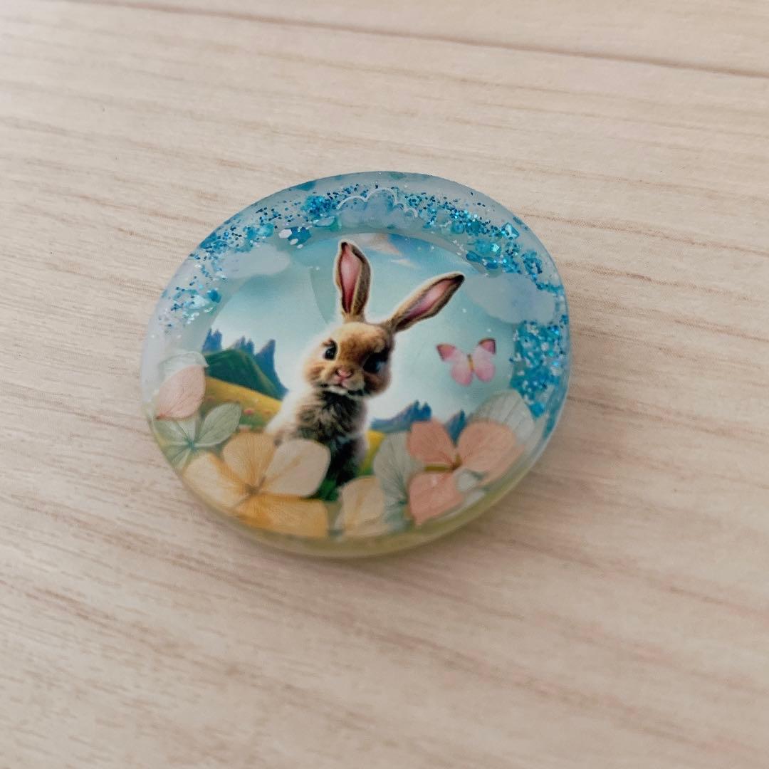 レジン ウサギ ハンドメイド ヘアゴム ブローチ ♡⃛ 大草原のうさちゃん♡⃛