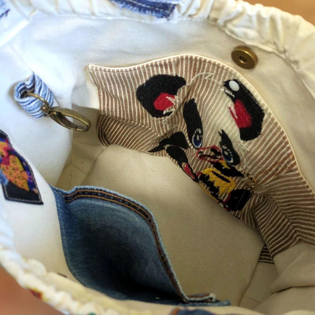 デニムリメイク　トートバッグ　丸底　バケツトート