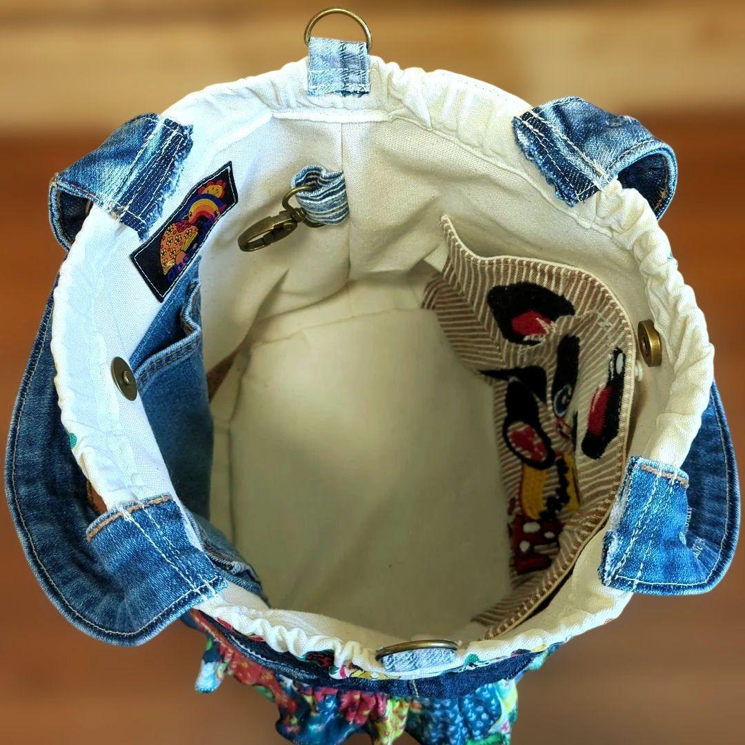 デニムリメイク　トートバッグ　丸底　バケツトート