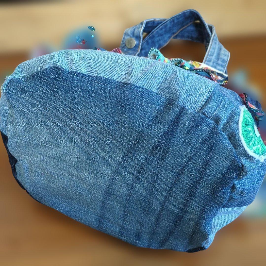 デニムリメイク　トートバッグ　丸底　バケツトート