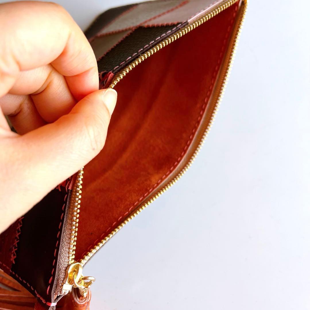 一点もの 本革パッチワーク ショルダーバッグにもなるポーチ