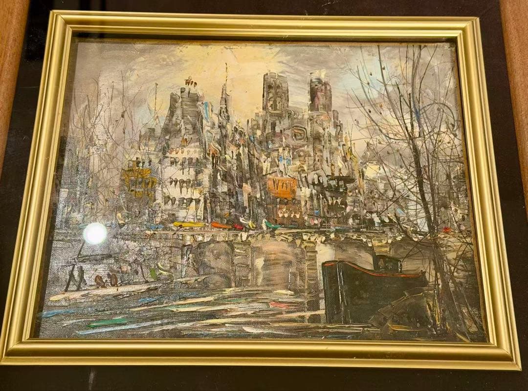 ヨーロッパ街並み 風景画 油彩風 絵画 額装 アート インテリア #96