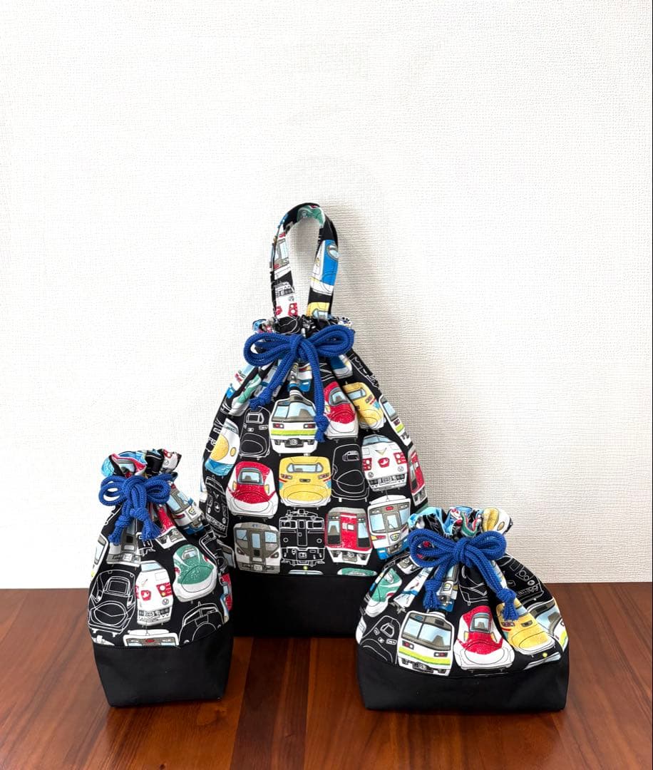 電車顔柄×新幹線　ハンドメイド　レッスンバッグ　入園入学準備　小鉄　男の子　5点