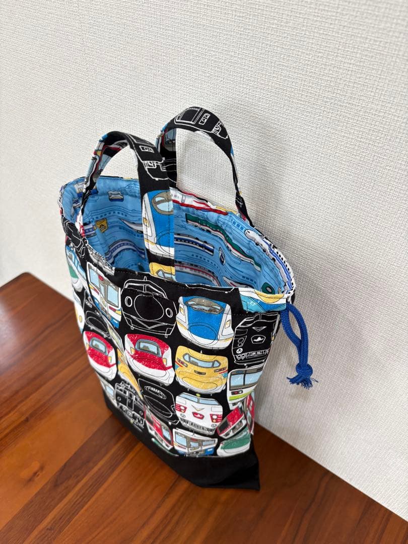 電車顔柄×新幹線　ハンドメイド　レッスンバッグ　入園入学準備　小鉄　男の子　5点