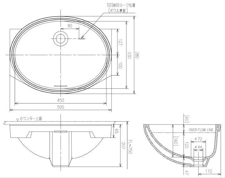 TOTO　L531#SC1　アンダーカウンター式洗面器