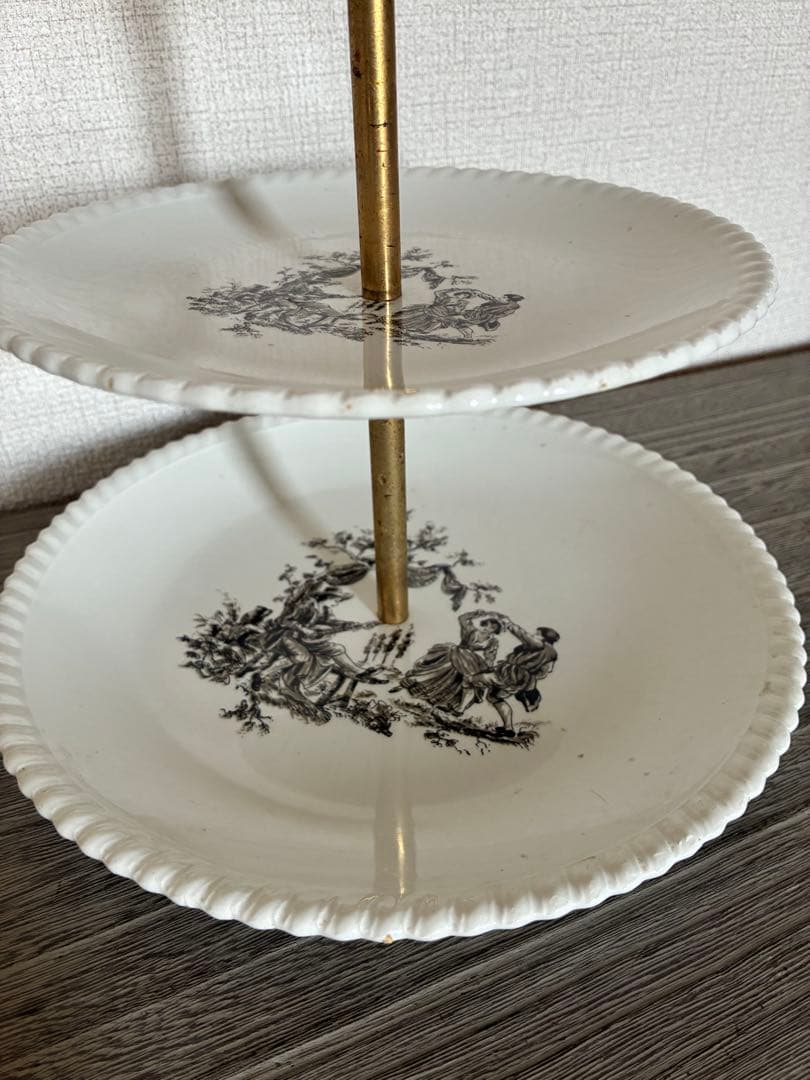 フランス　アンティーク　3段　ケーキスタンド 陶器製 アフタヌーンティー