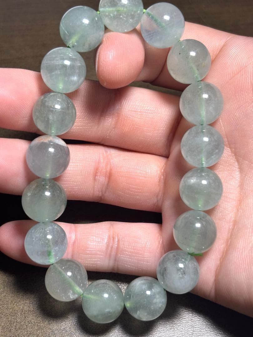 天然石　グリーンアクアマリンブレス12.5㎜（新品未使用）淡いグリーン　高品質