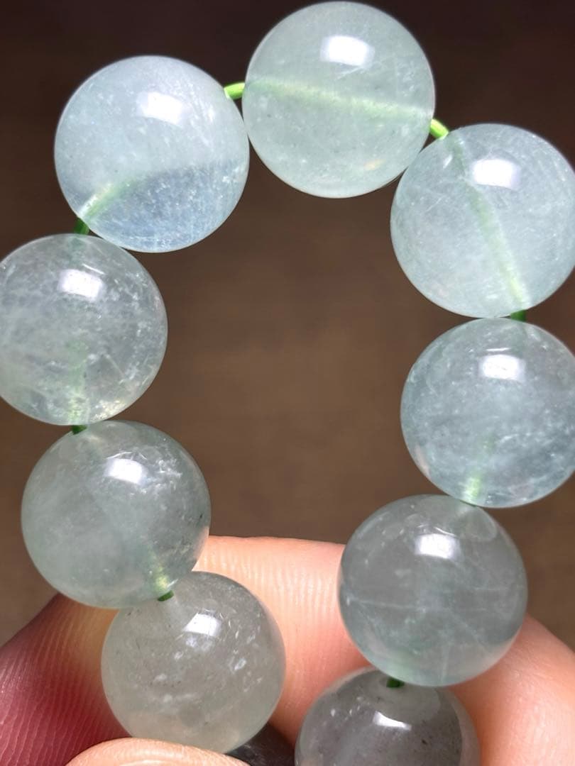 天然石　グリーンアクアマリンブレス12.5㎜（新品未使用）淡いグリーン　高品質