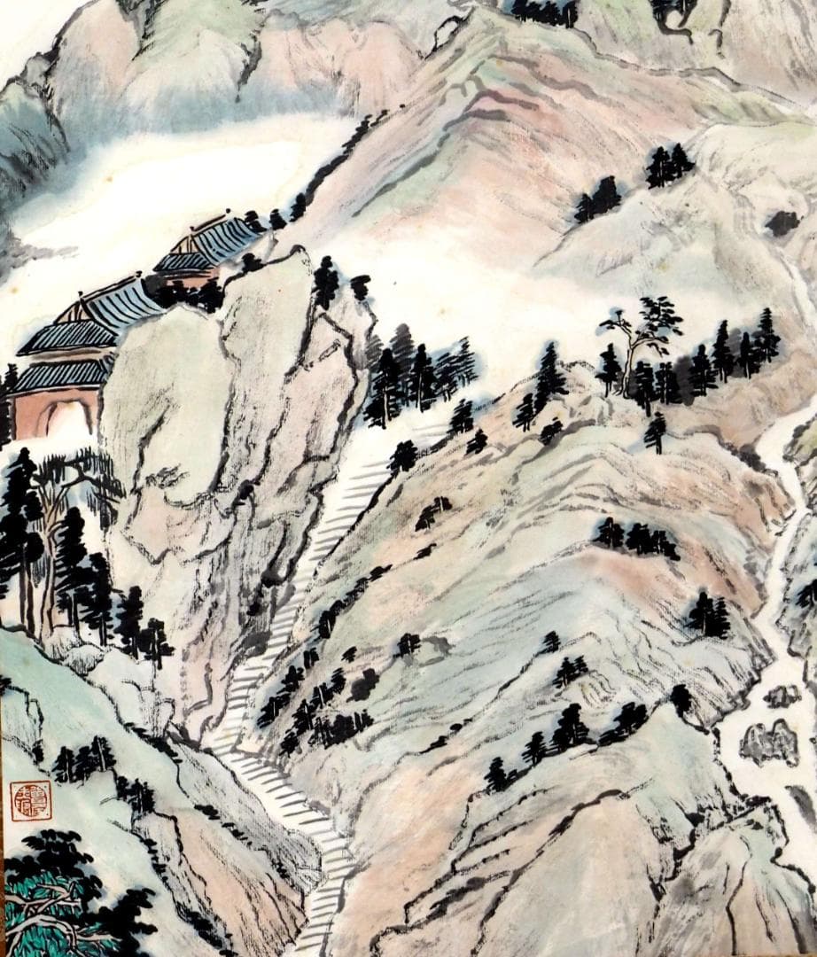 さ*き様 ☆真作保証☆ 梁耀「深山古寿」 掛軸（紙本）墨彩　中国美術　平山郁夫に