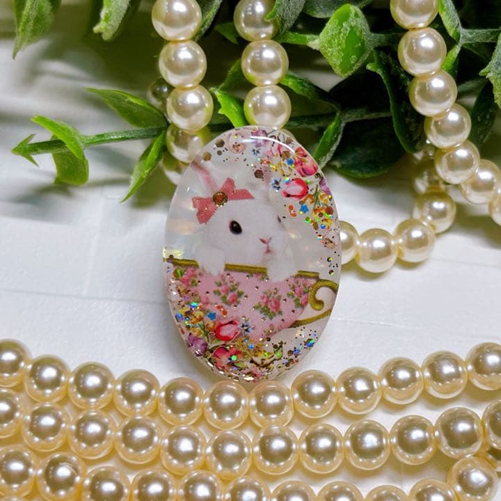 ゆきそら様お取置きです。レジンヘアゴム ティーカップ うさぎちゃんNo.616