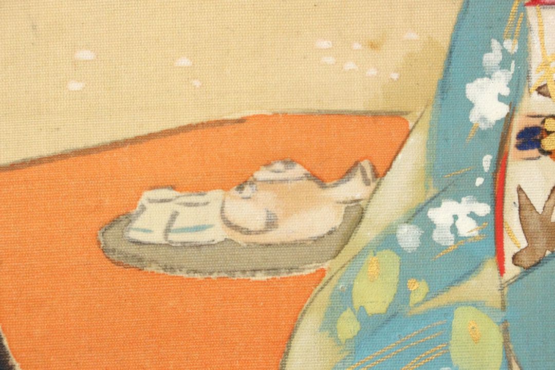 No5371 掛軸　大江良起　花見美人図　絹本着色　舞妓　古画　古美術　送料無料