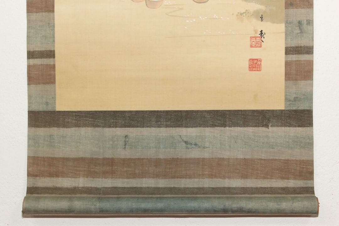 No5371 掛軸　大江良起　花見美人図　絹本着色　舞妓　古画　古美術　送料無料