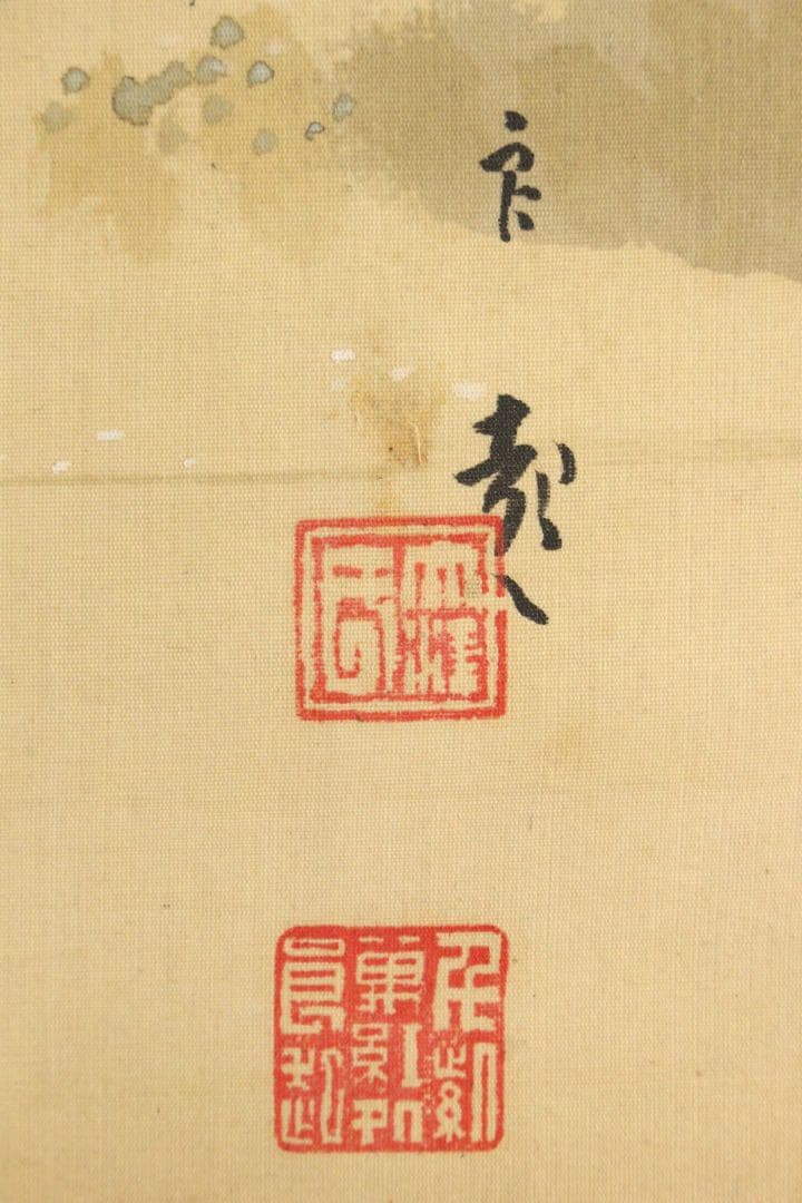 No5371 掛軸　大江良起　花見美人図　絹本着色　舞妓　古画　古美術　送料無料