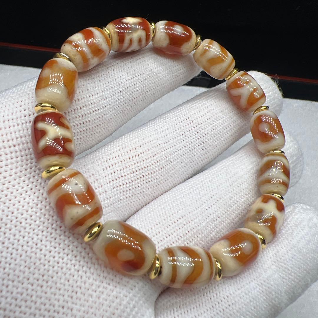 文玩堂：红肉天珠手链（贵人-虎牙-熊猫天珠）