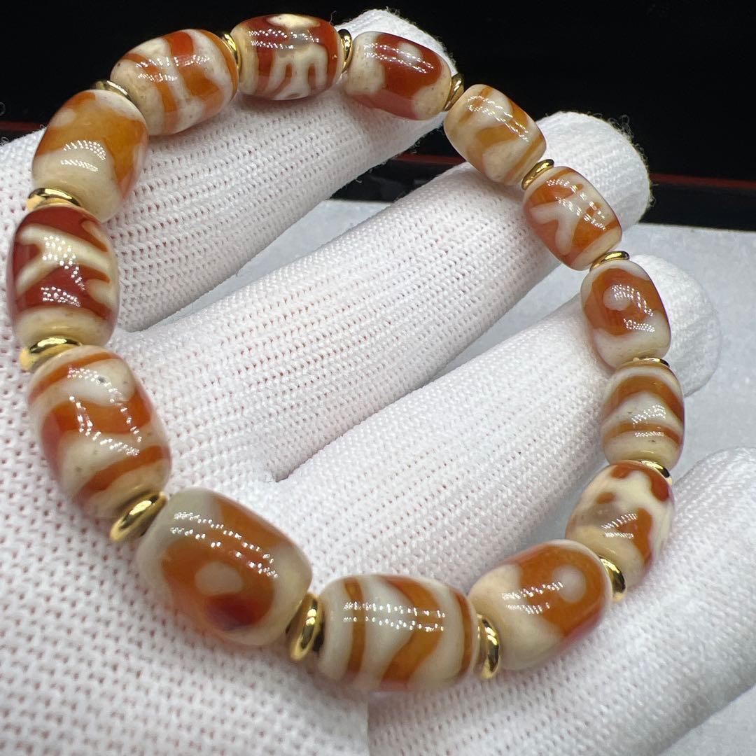 文玩堂：红肉天珠手链（贵人-虎牙-熊猫天珠）