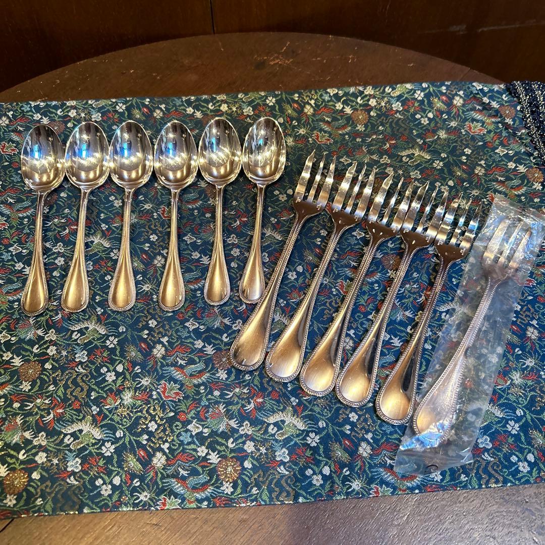 美品Christofleクリストフル パールコーヒースプーンケーキフォーク各6本