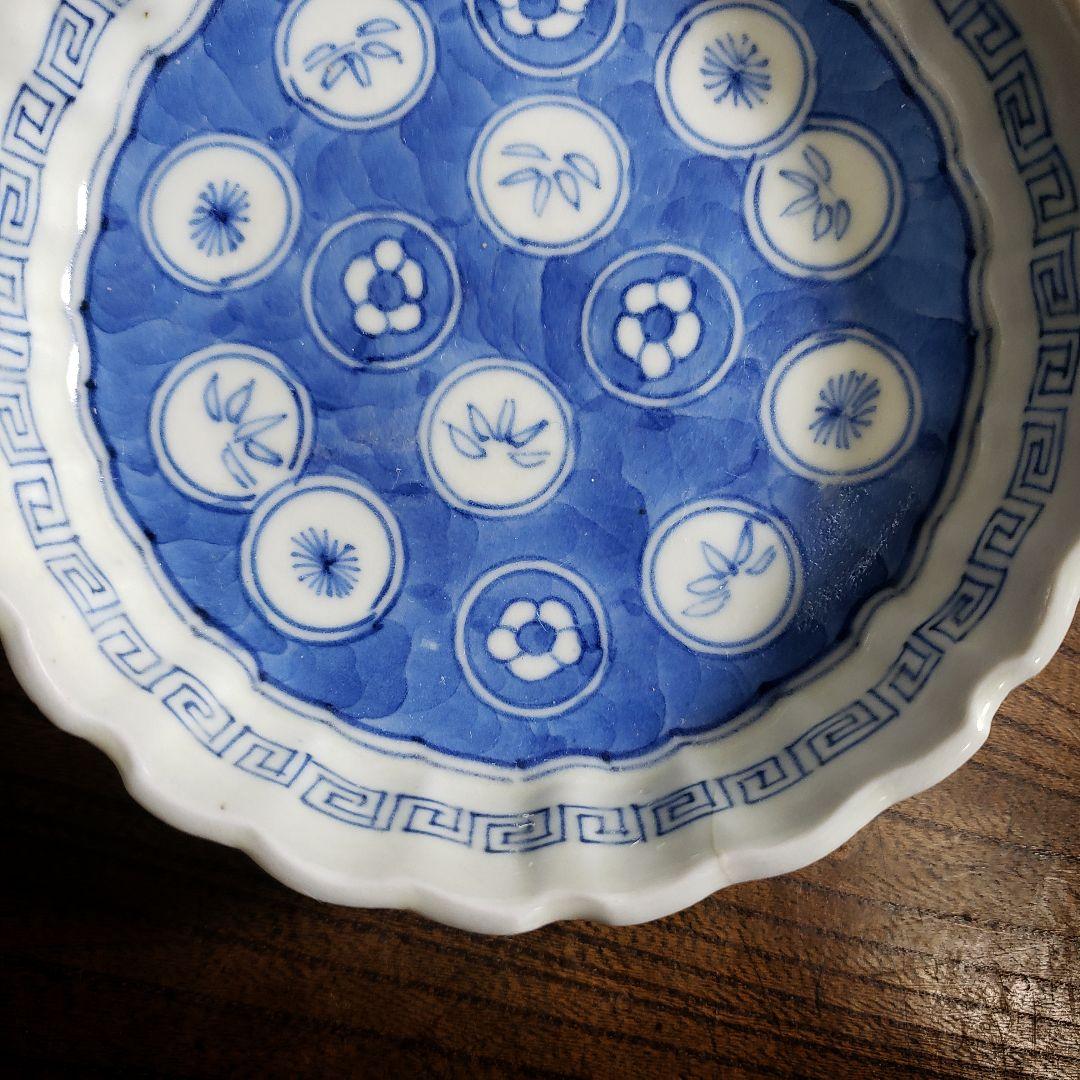 小皿　染付　花弁縁　丸窓　松竹梅　縁文　雷文　訳あり　明治　大正　古伊万里　イ号