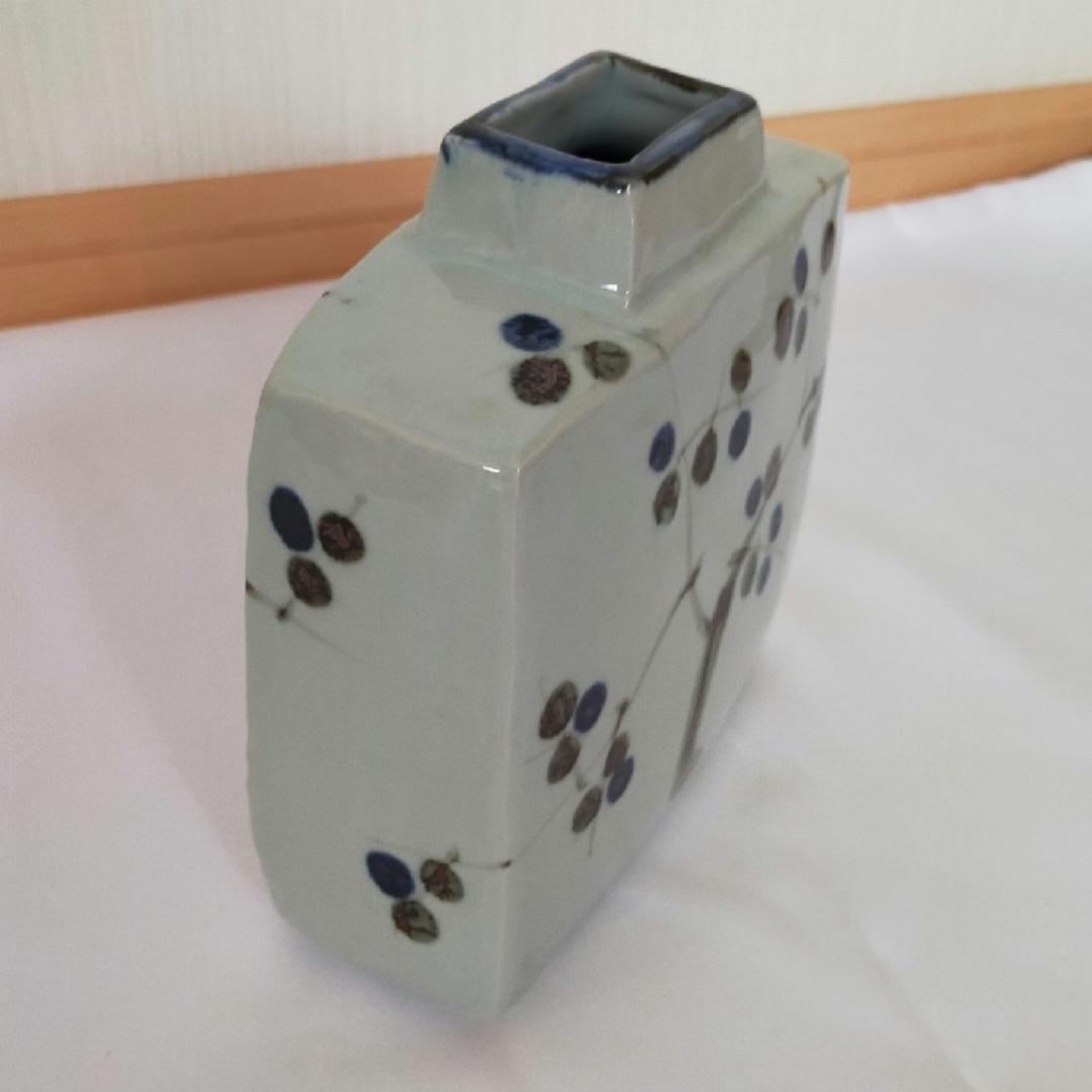 人間国宝　加藤卓男　美濃焼　平扁壺　高さ17cm　桐箱、由緒書付き