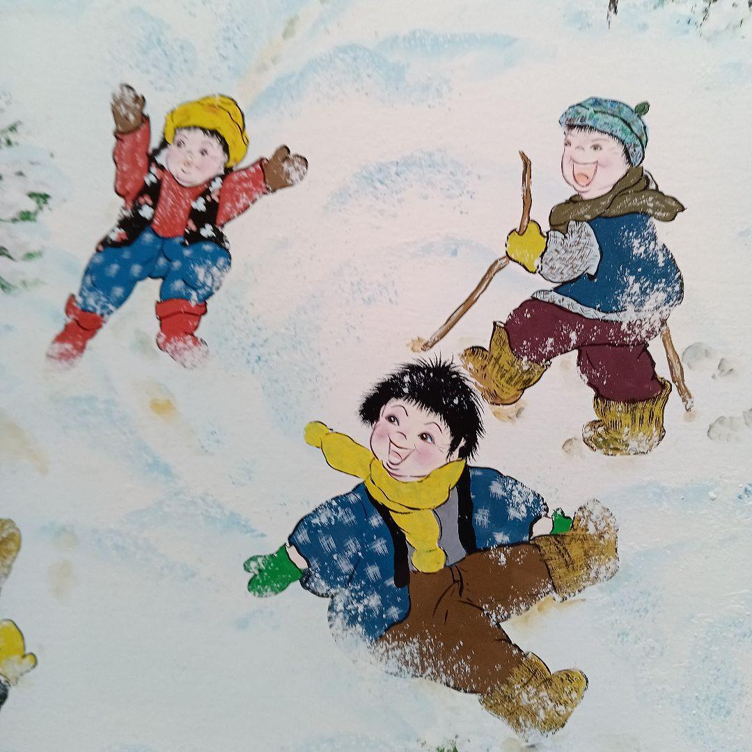 岡田祥子作　アクリル絵画　「楽しい雪遊び」