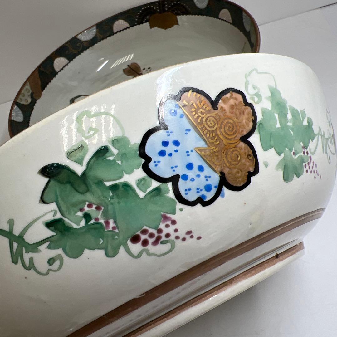 明治時代　青九谷青粒手　七福神三ツ鉢　東Y8-0323①タエチ