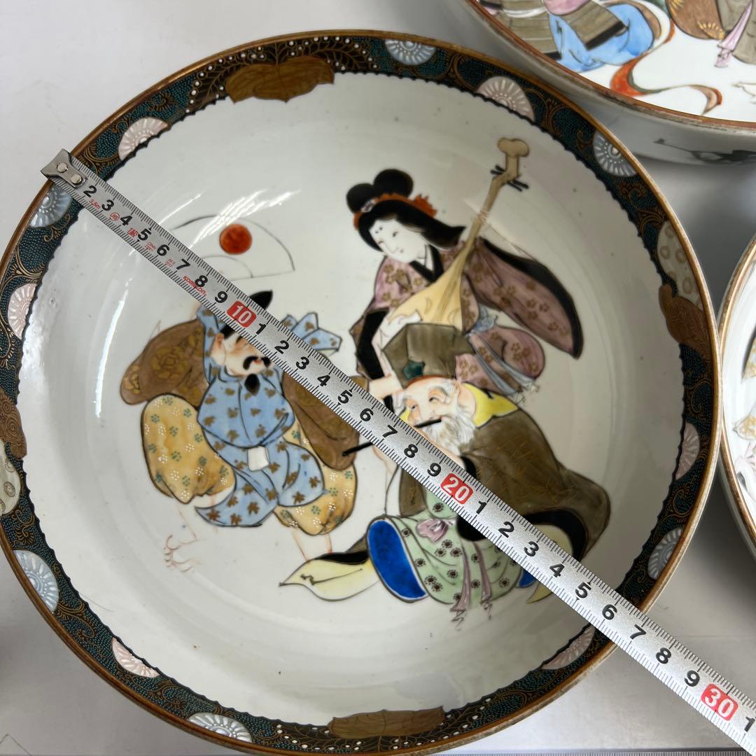 明治時代　青九谷青粒手　七福神三ツ鉢　東Y8-0323①タエチ