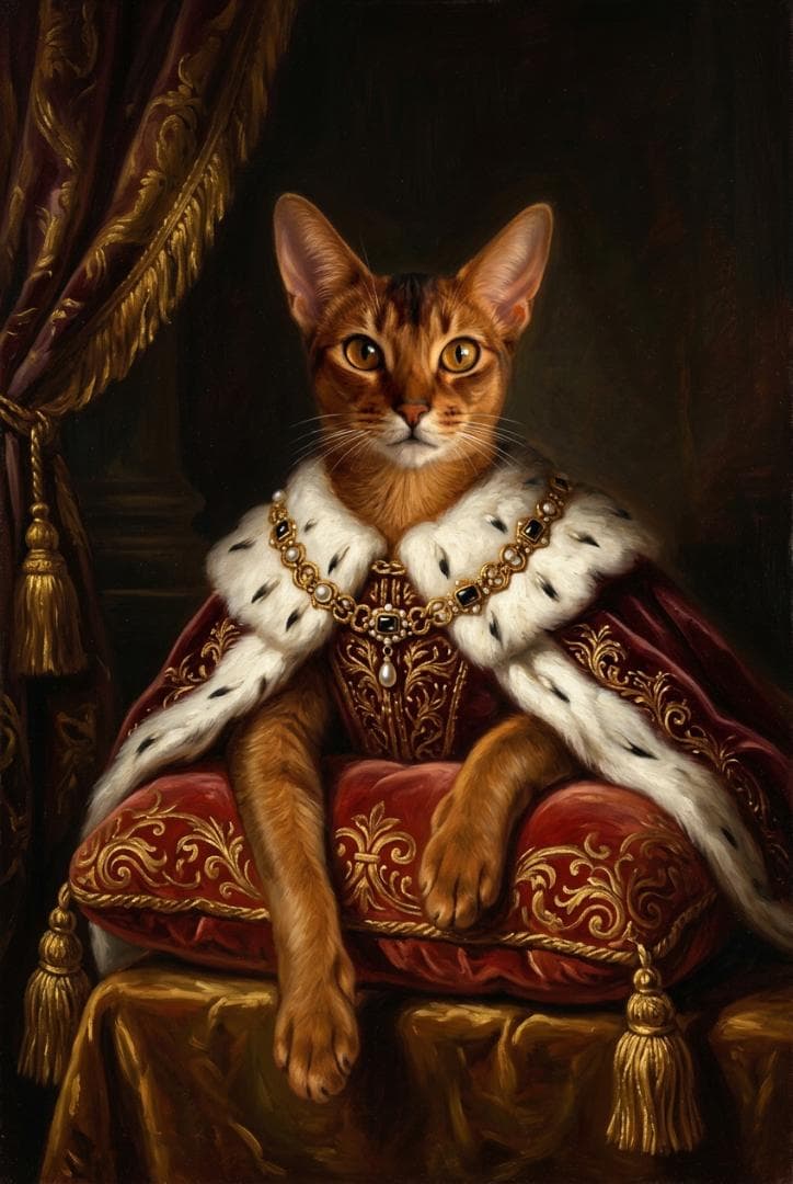 猫（アビシニアン）のルネサンス風肖像画 油絵風アートA3額装インテリア壁掛け