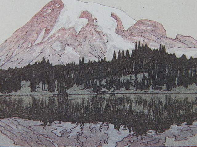 吉田博、れにや山　りふれく志よん湖、希少な額装用画集より、新品高級額装付