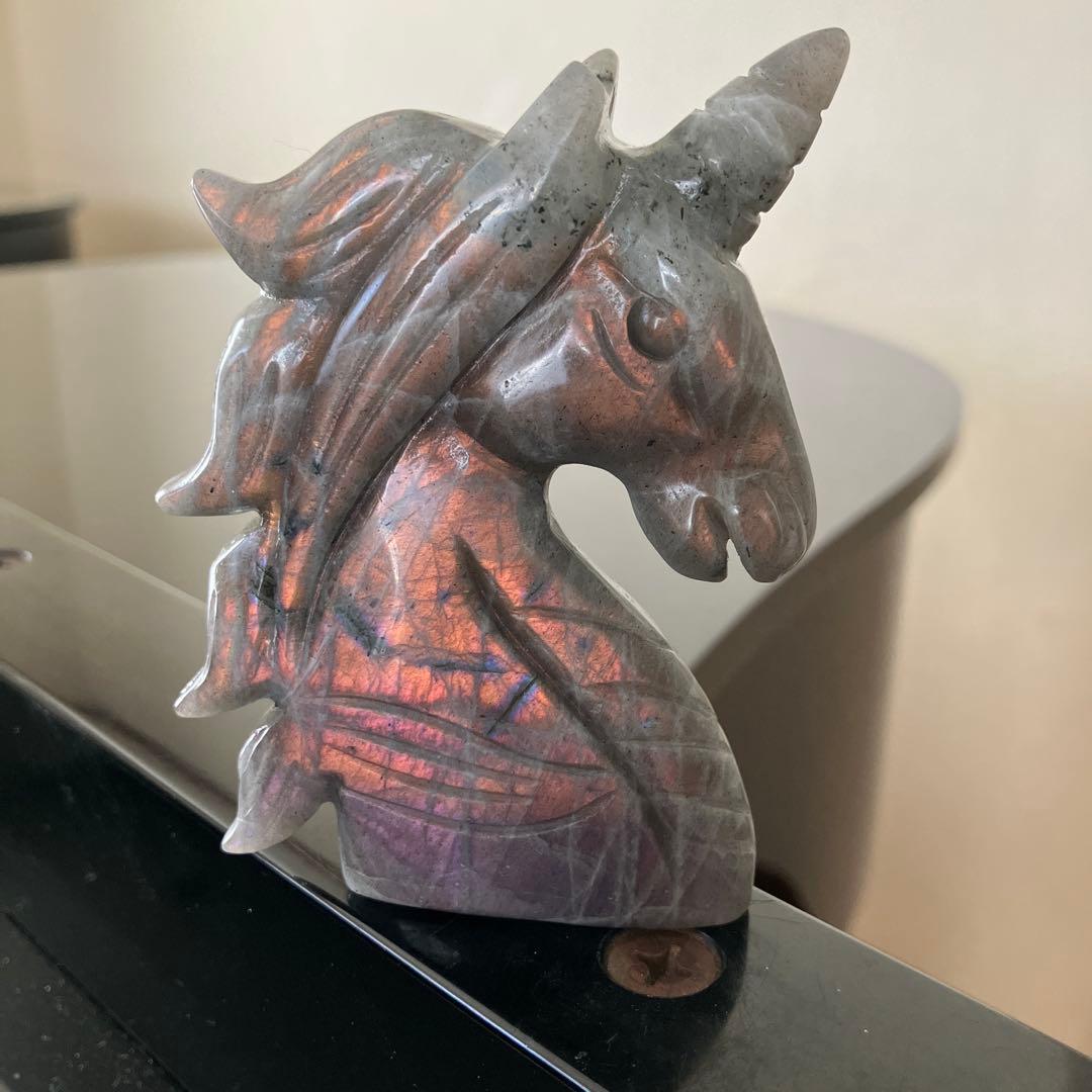 美！パープル&オレンジシラー　ラブラドライト　ユニコーン　ペガサス　天然石置物