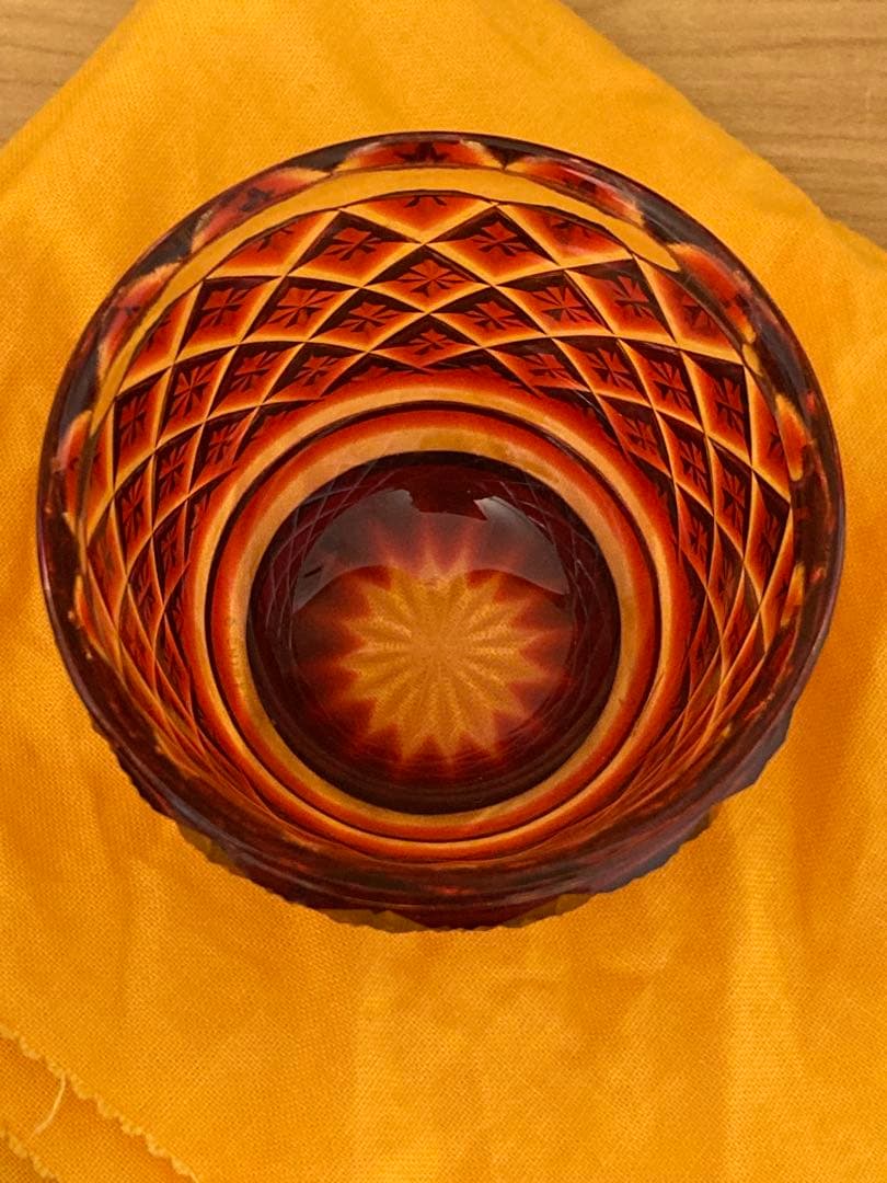 復元　島津薩摩切子　色被せガラス切子猪口　木箱付き