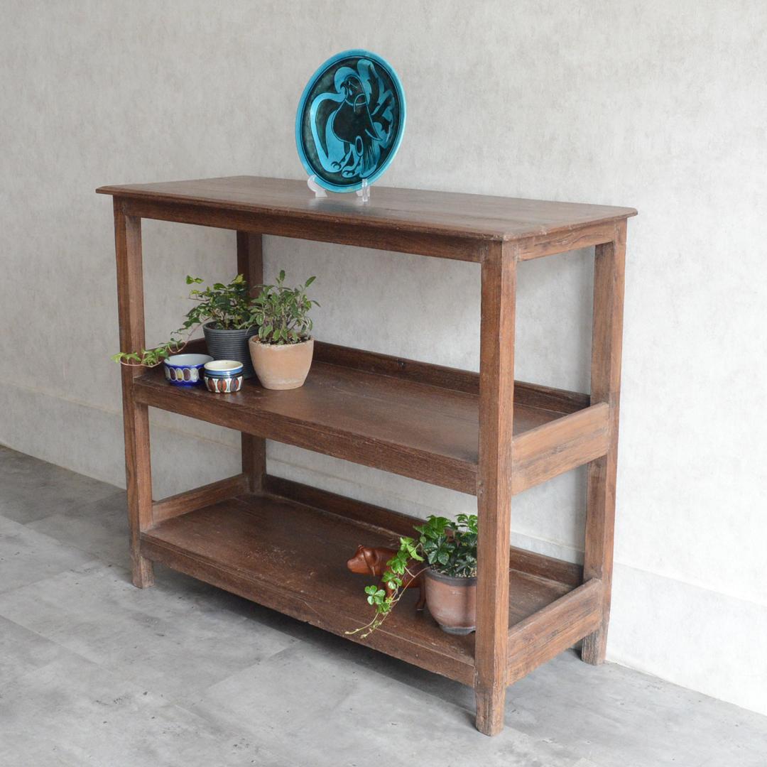 アジアンヴィンテージ 無垢 チーク オープンシェルフ インド 飾り棚 プランター