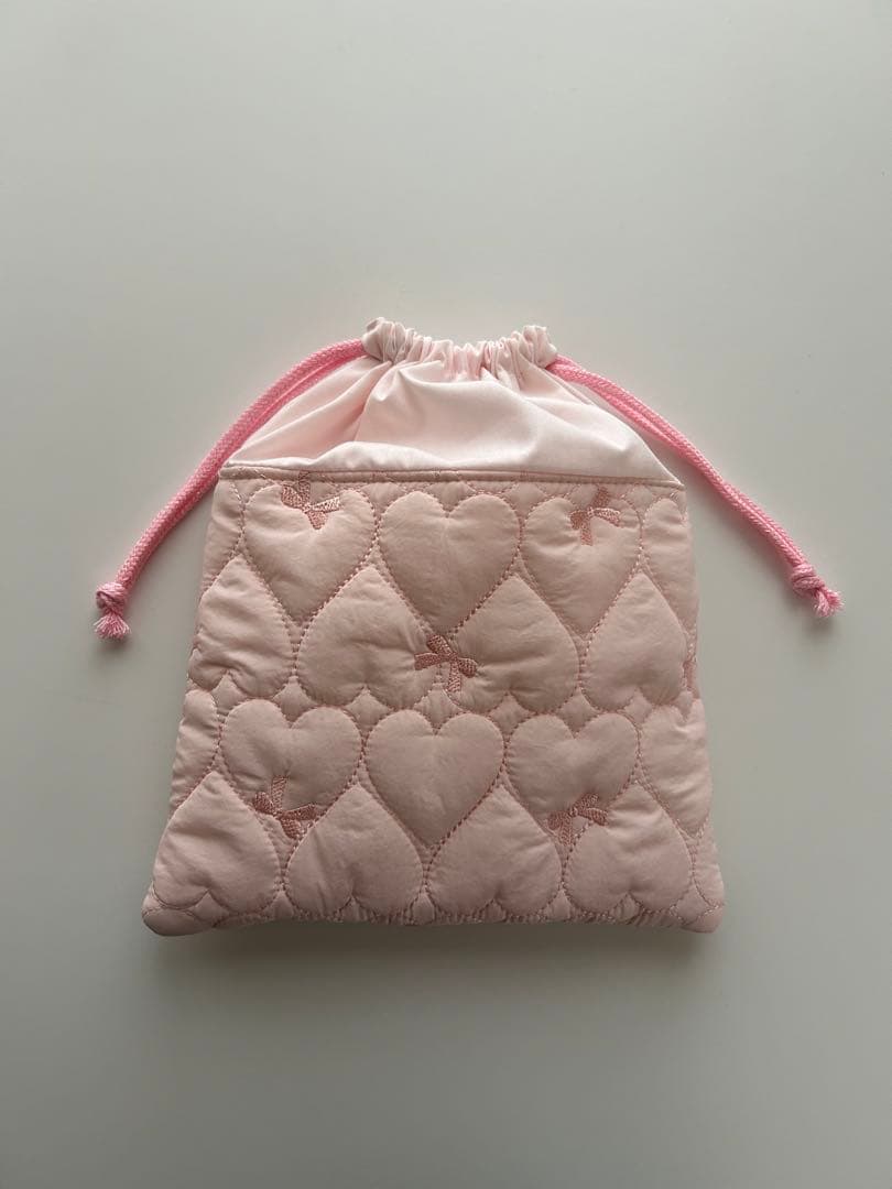 ハート キルティング レッスンバッグ 上履き入れ 白 ピンク 入園入学準備