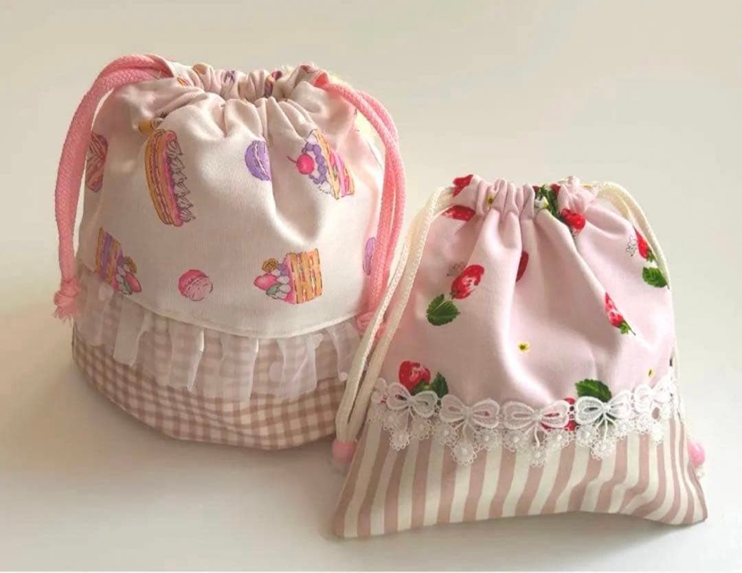 ハート キルティング レッスンバッグ 上履き入れ 白 ピンク 入園入学準備