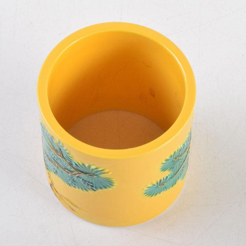 茶道具　中村翠嵐作　黄交趾　根引松　蓋置　共箱　V　9119